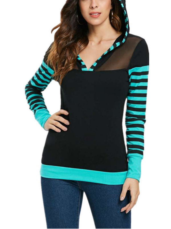 Stripes Appliqued Hoodie Basic Long Sleeve T-Shirts