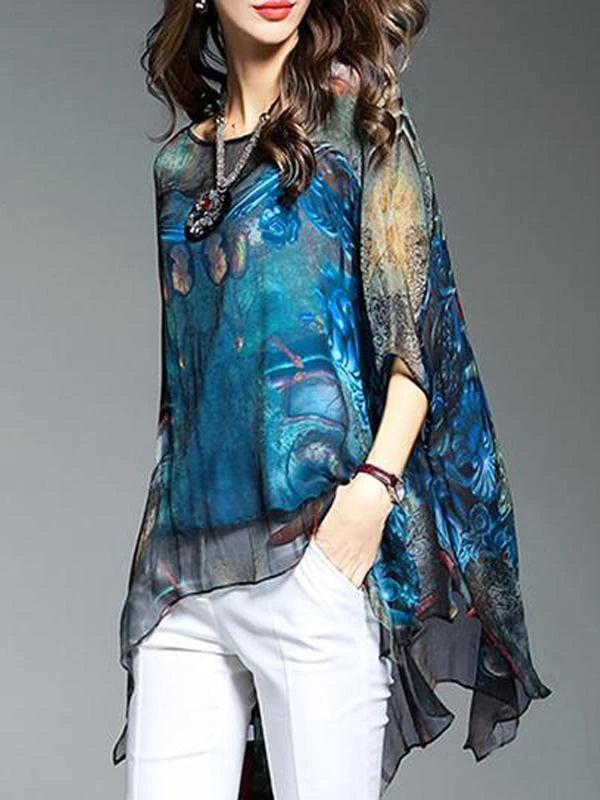 Chiffon Short Sleeve Shift Casual Blouse