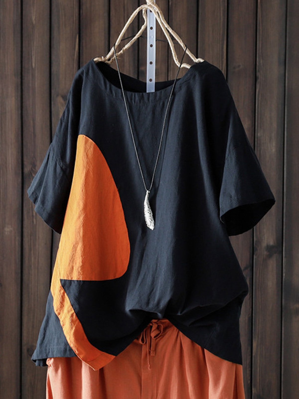 Cotton-Blend Round Neck Short Sleeve Shirts & Tops