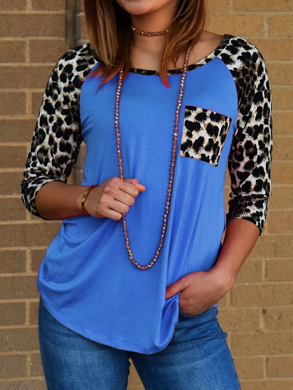 Vintage Leopard 3/4 Sleeve Printed Shirts & Tops