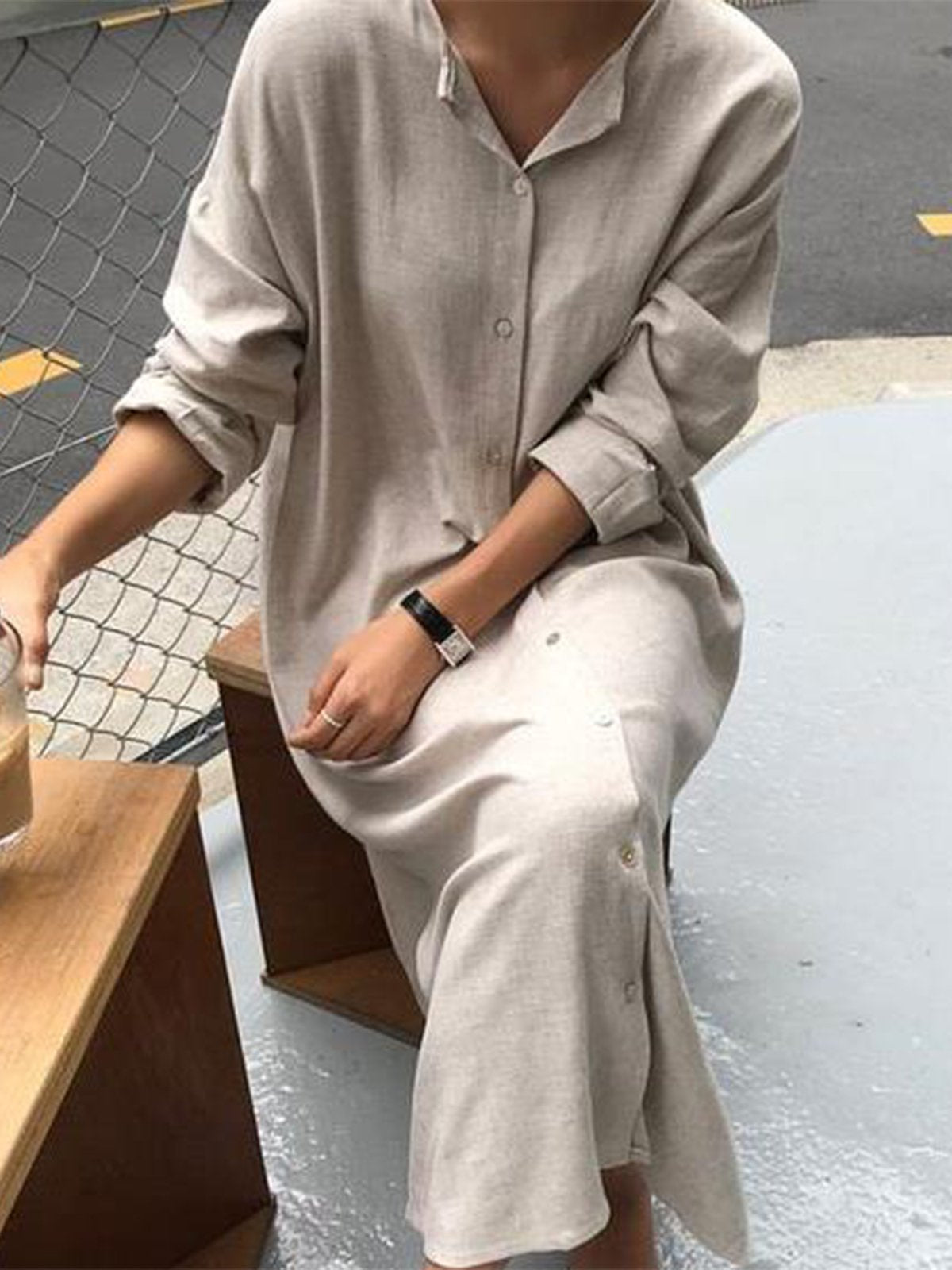 Long Sleeve Solid Casual V Neck Dresses