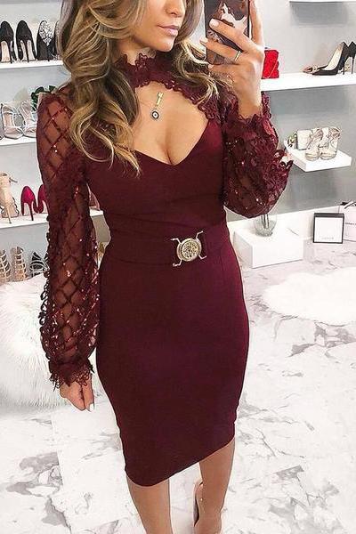 Sexy Hollow Out Splicing Sequins Bodycon Dresses