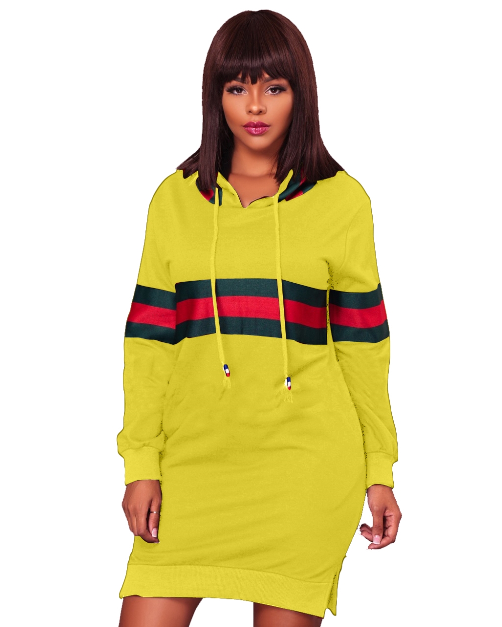 Striped Print Long Sleeve Hoody Dress