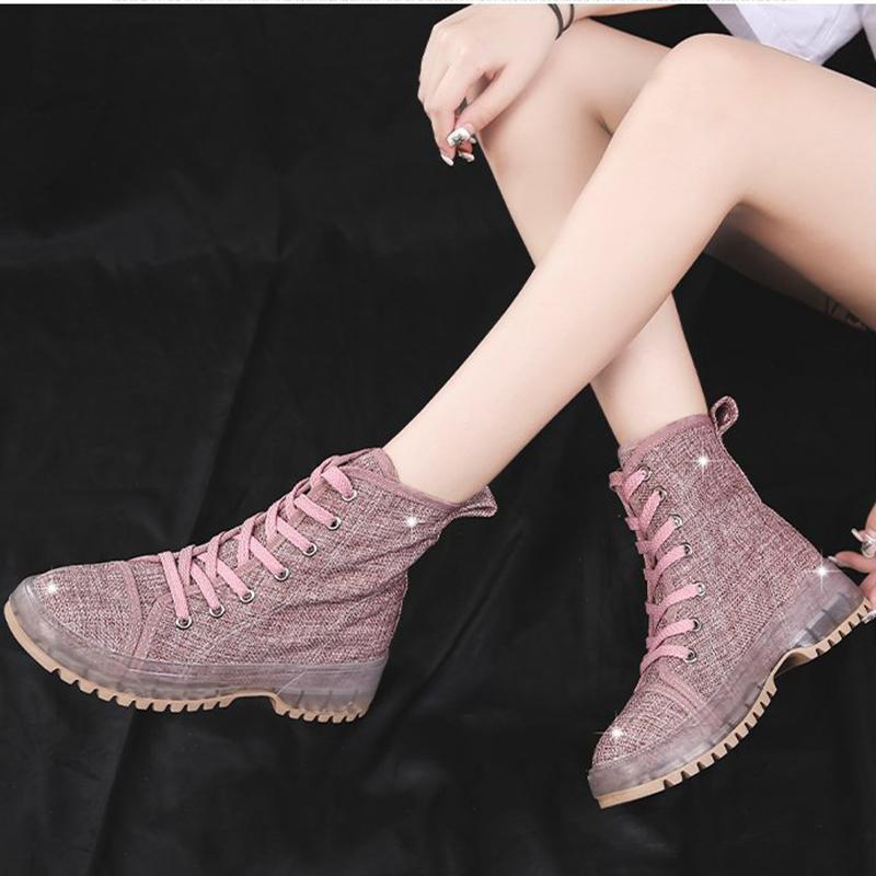 Euramerican Breathable Lace-Up Pure Color Ankle Boots
