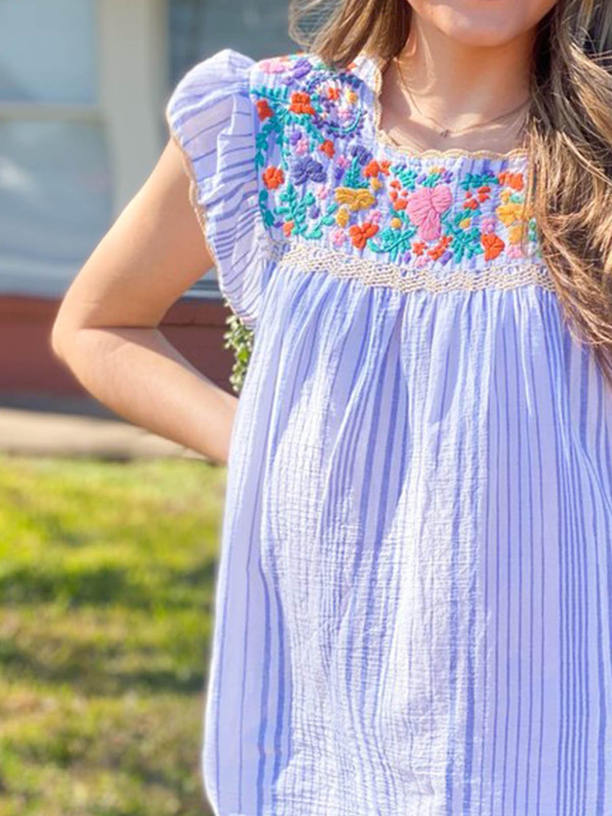 Crew Neck Short Sleeve Stripes Printed Shirts & Tops