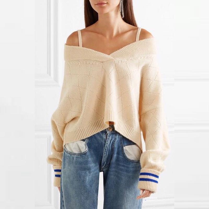 Sexy Spaghetti Straps Long Sleeve Knitting Fashion Sweaters