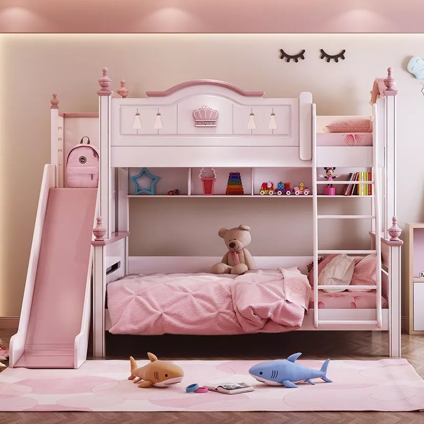 CHILDREN BED MODERN PINK PRINCESS BED KIDS BUNK BEDS DOUBLE GIRLS BEDROOM FURNITURE WOODEN AMERICAN STYLE HIGH QUALITY