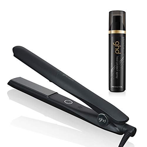 Gold Hair Straightener in Black and Heat Protect Spray, 2-pc Set