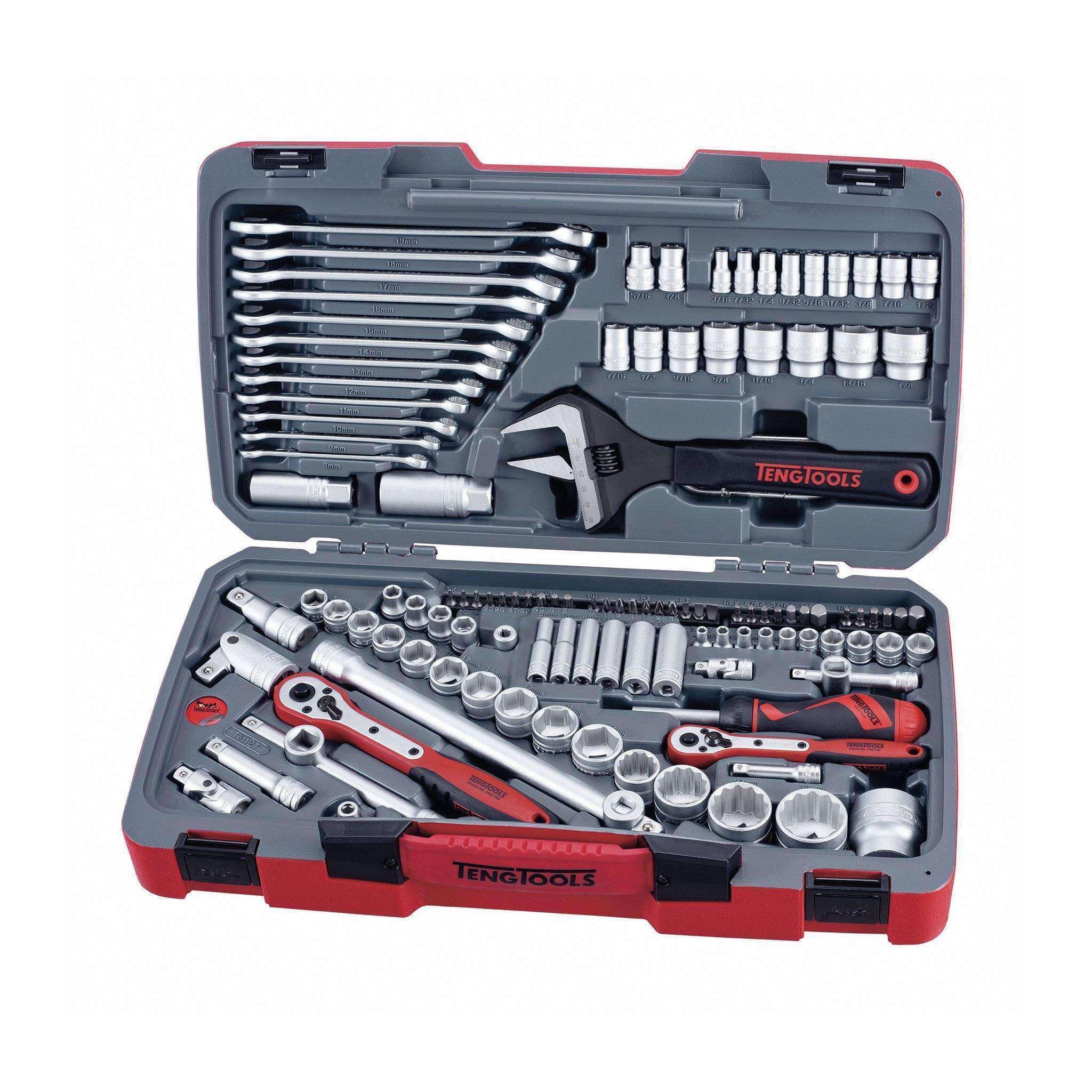 Teng Tools �C 127 Piece 1/4��, 3/8�� and 1/2�� Drive Socket Set Metric and SAE �C TEN-O-TM127
