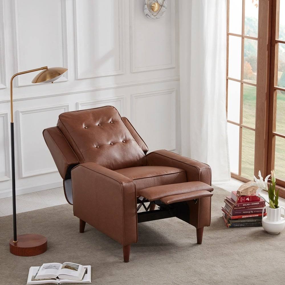 Push Back Recliner Manual Armchair with Medieval Style Accent Chair - Brown