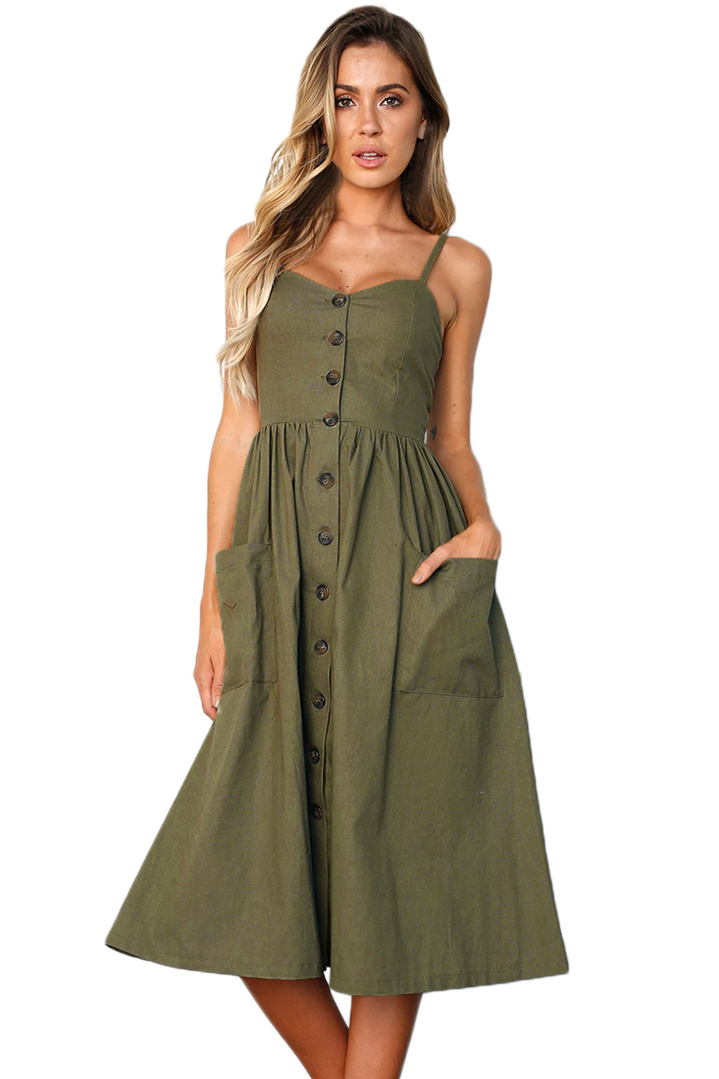 Olive Button Down Fit-and-flare Daily Dress