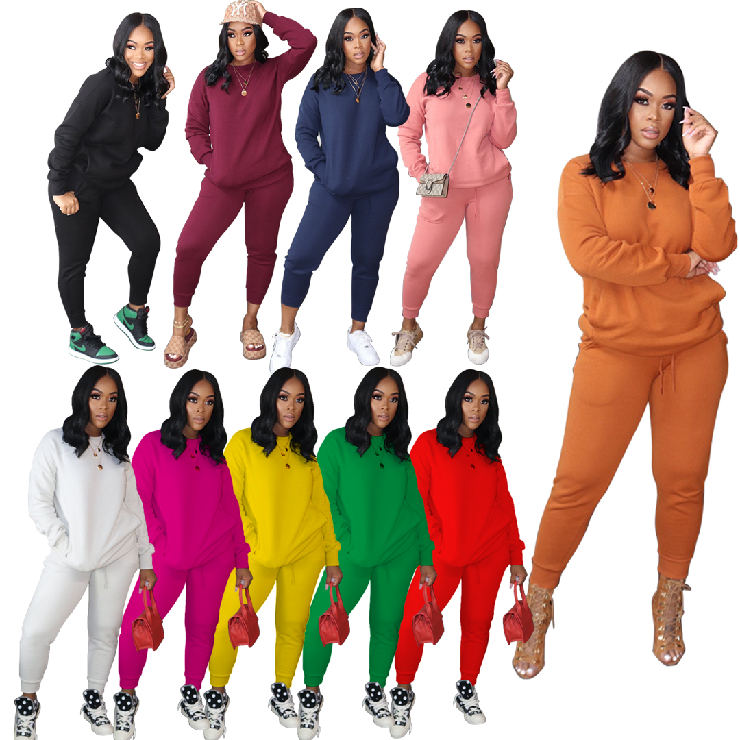 Autumn Casual Solid Plain Round Neck Sweatsuit