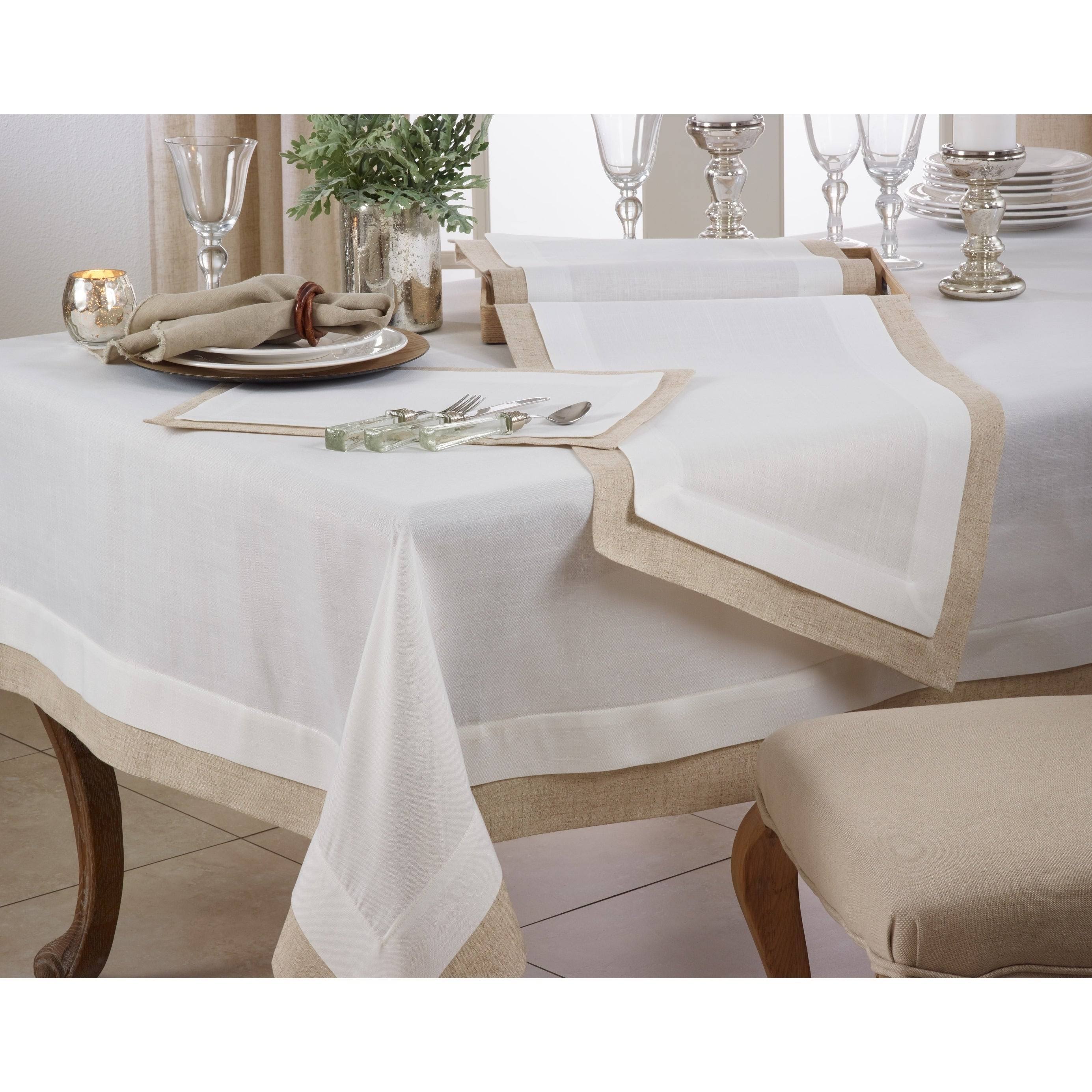 Saro Lifestyle 1982.N67160B 67 x 160 in. Rectangular Layered Design Tablecloth - Natural