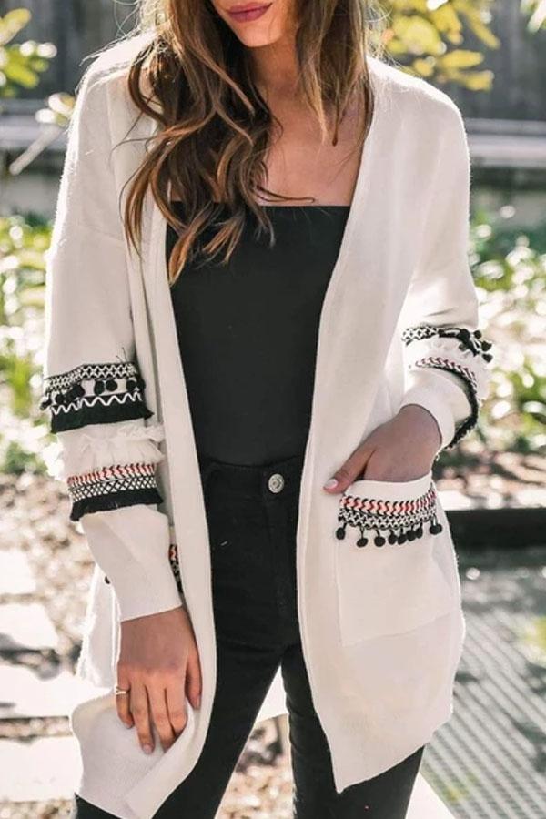 Fashion Splicing Long-Sleeved Women's Long Cardigan Sweater