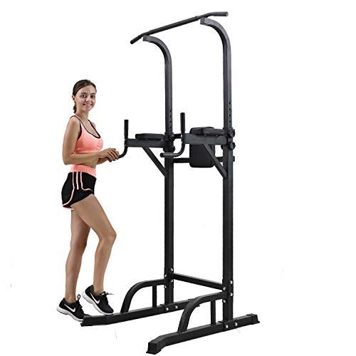 ZENOVA Power Tower Pull Up Dip Station Height Adjustable- Pull Up Station Tower, Black