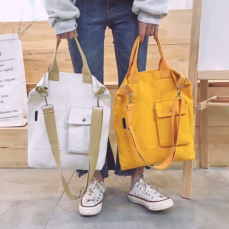 3 Colors With-pockets Canvas Handbag