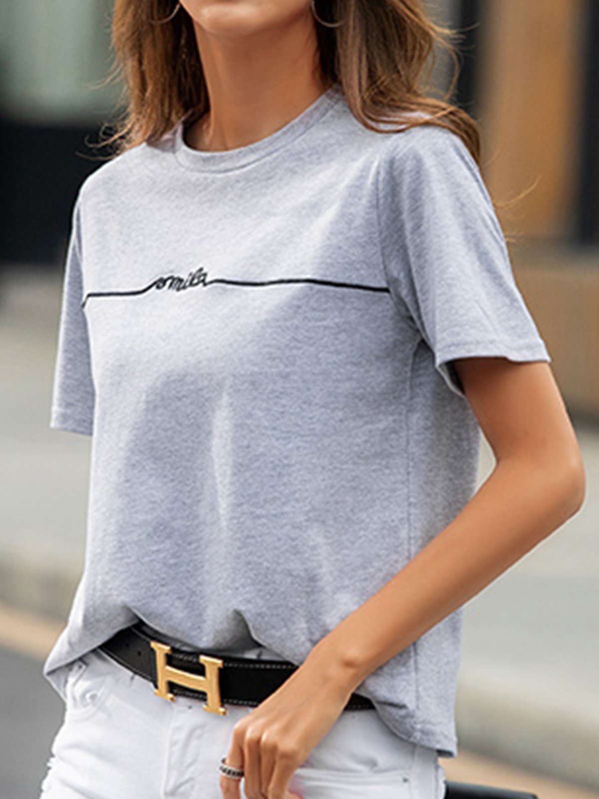 Plus Size Women Short Sleeve Round Neck Geometric Graphic Casual Tops