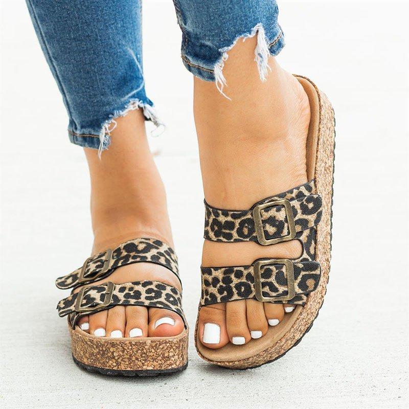 Women Casual Summer Double Buckle Slip On Comfy Sandals