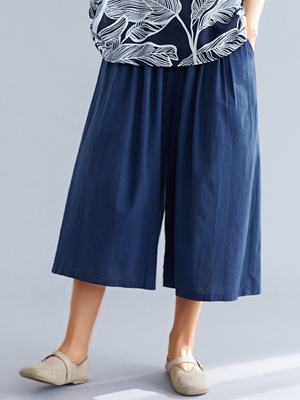 Women Blue Casual Wide Leg Pants