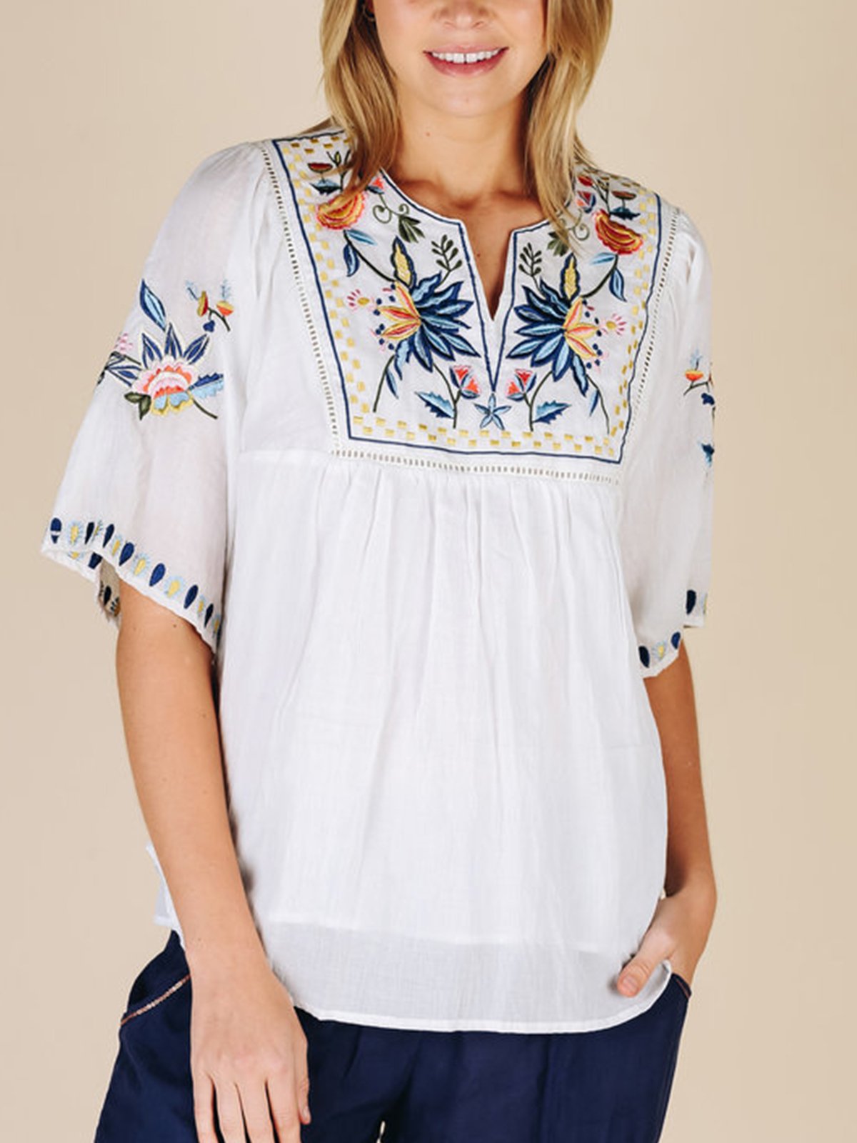 Floral Cotton Vintage Shirts & Tops