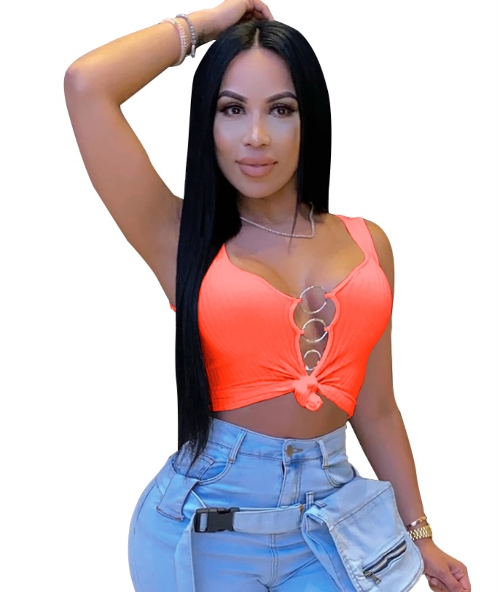 Sexy Sleeveless O-Rings Crop Top