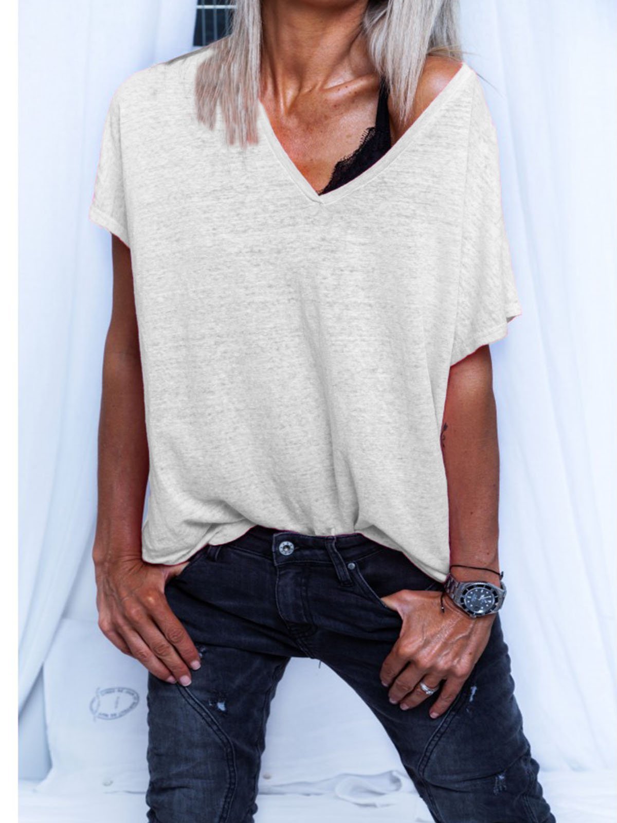 Casual Solid Short Sleeve Cotton Shirts & Tops