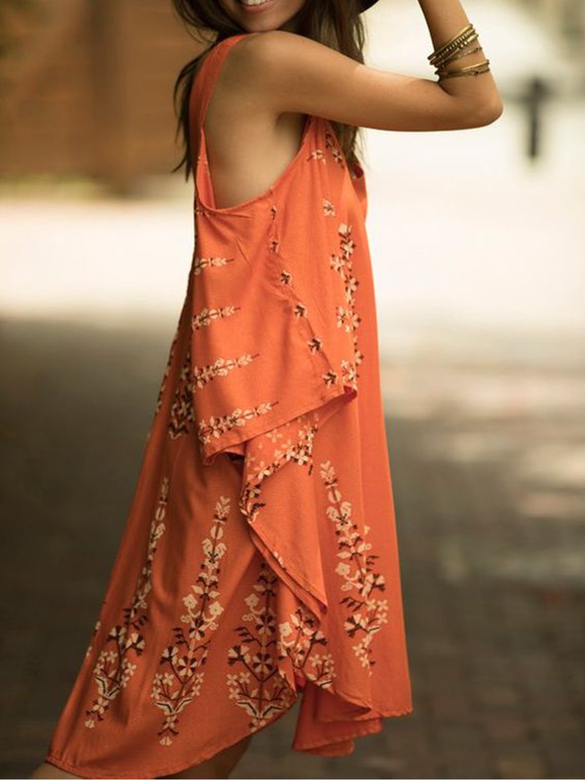 Casual Plus Size Printed Cold Shoulder Midi Dresses