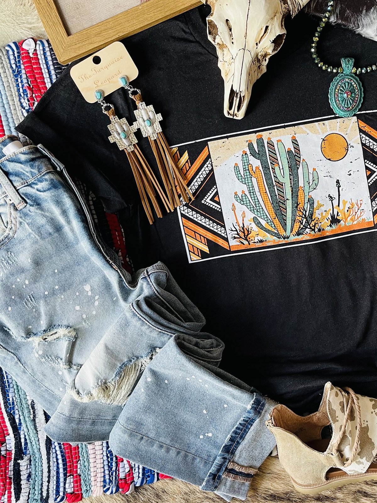 Short Sleeve Crew Neck Printed Geometric Shirts & Tops