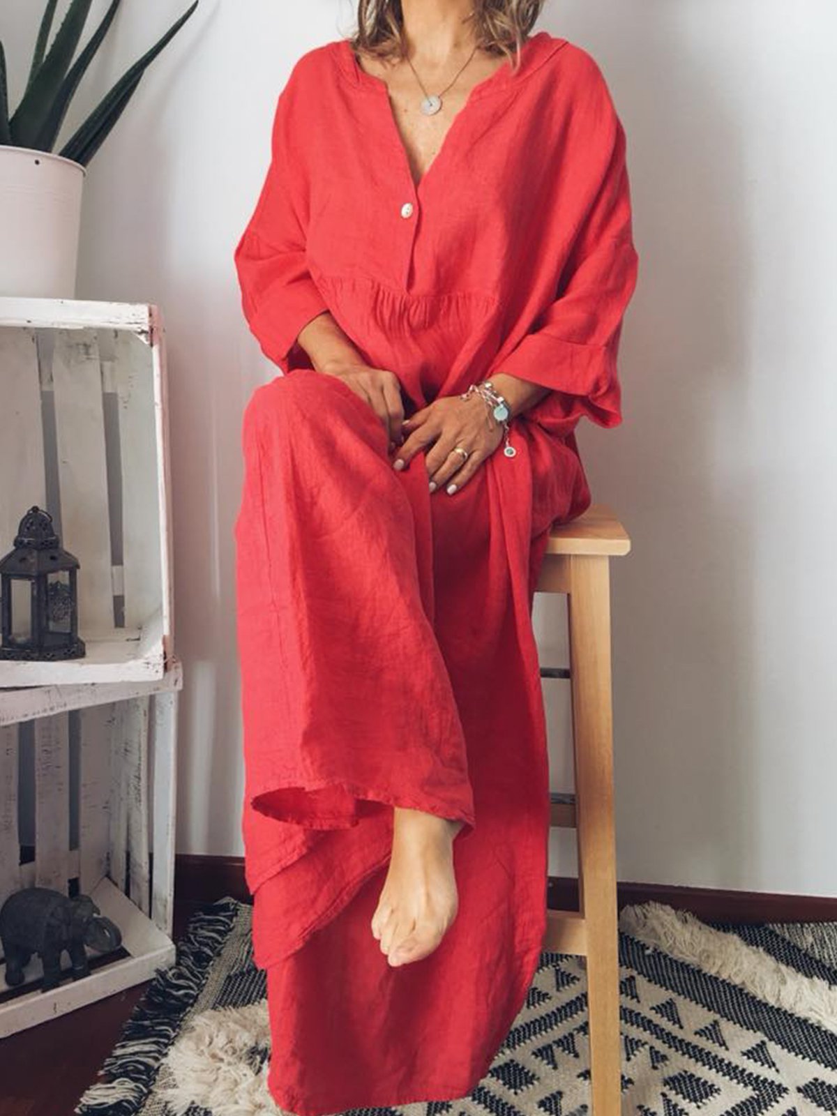 Casual Long Sleeve Cotton Maxi Dresses