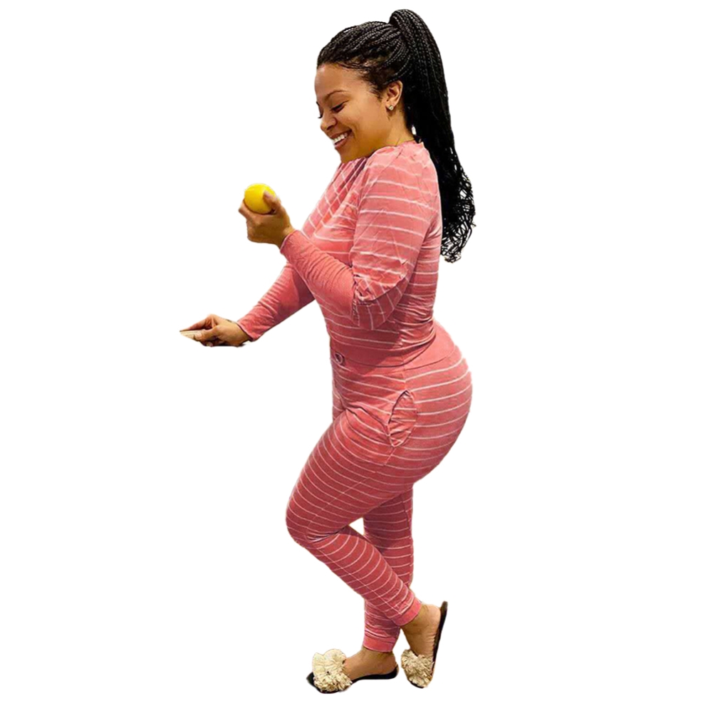 Fall Striped Print Two Piece Pants Set