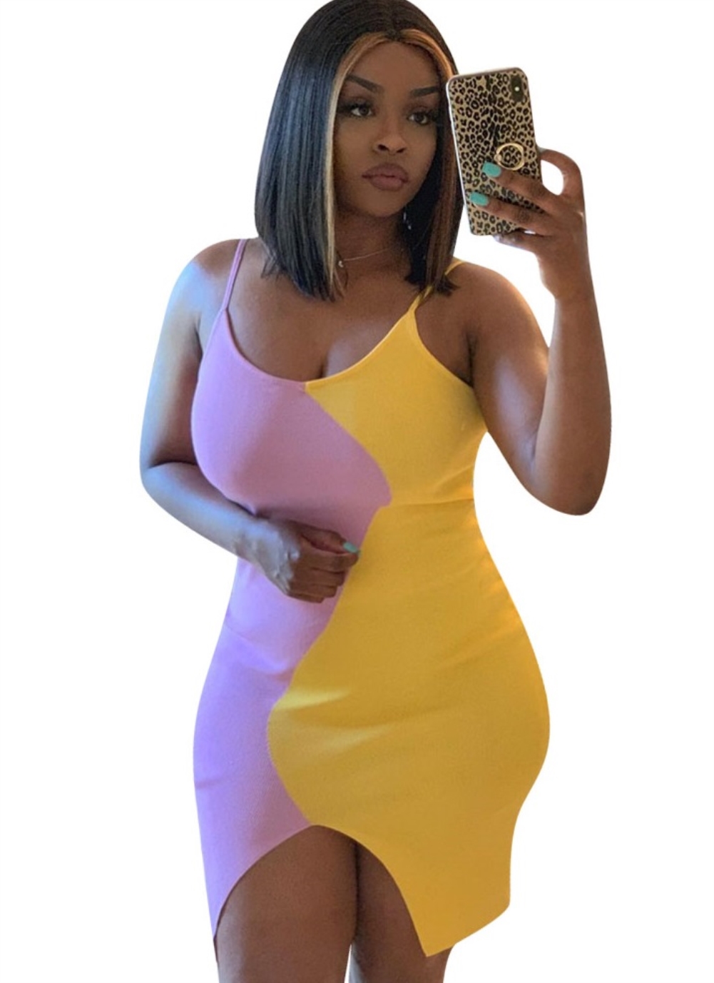 Sexy Contrast Straps Slit Party Dress