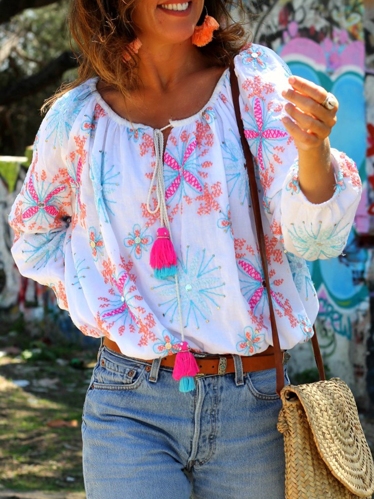 V Neck Boho Floral-Print Shirts & Tops