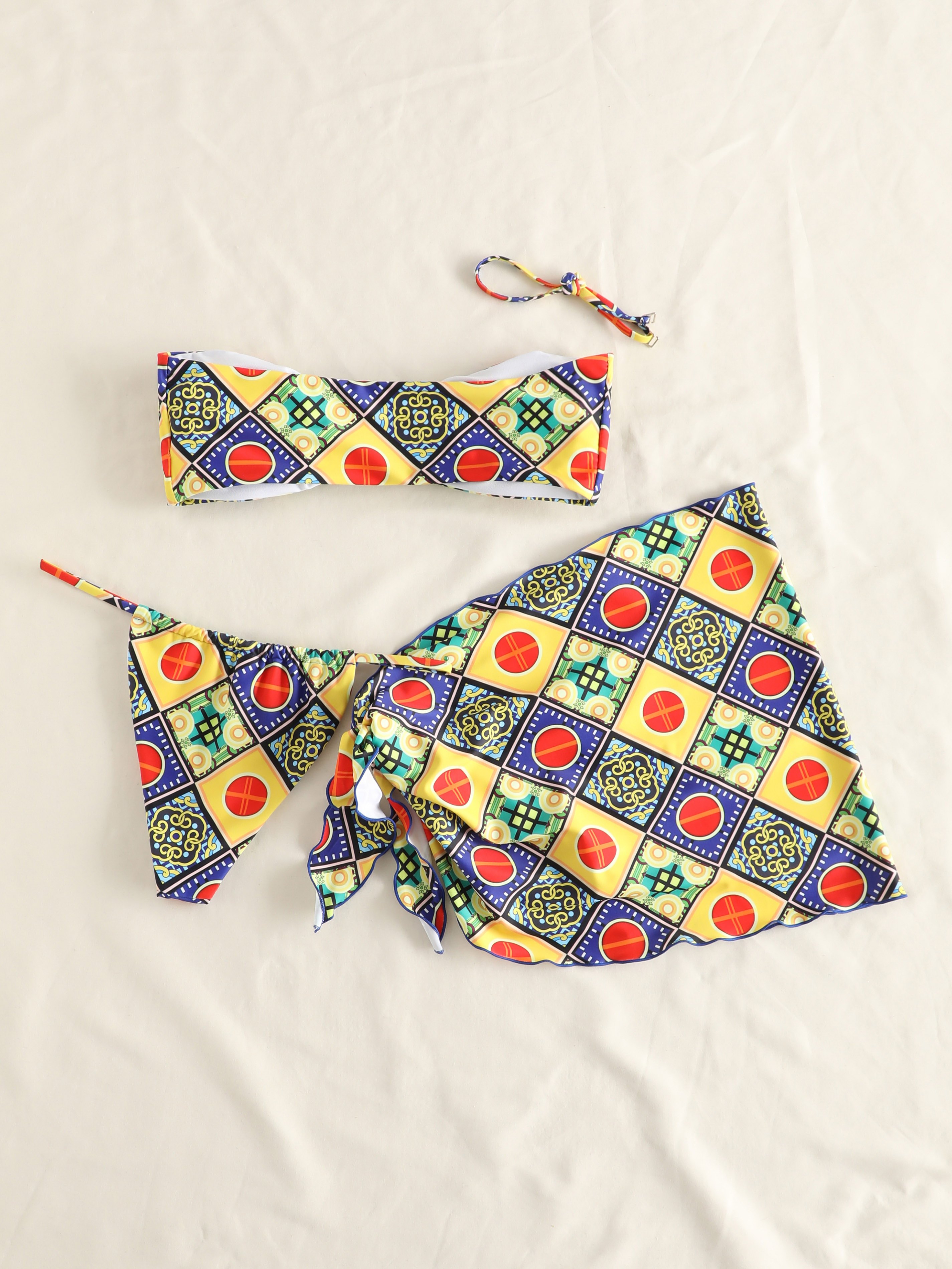 Ethnic Print Cut Out Three-Piece Bikini