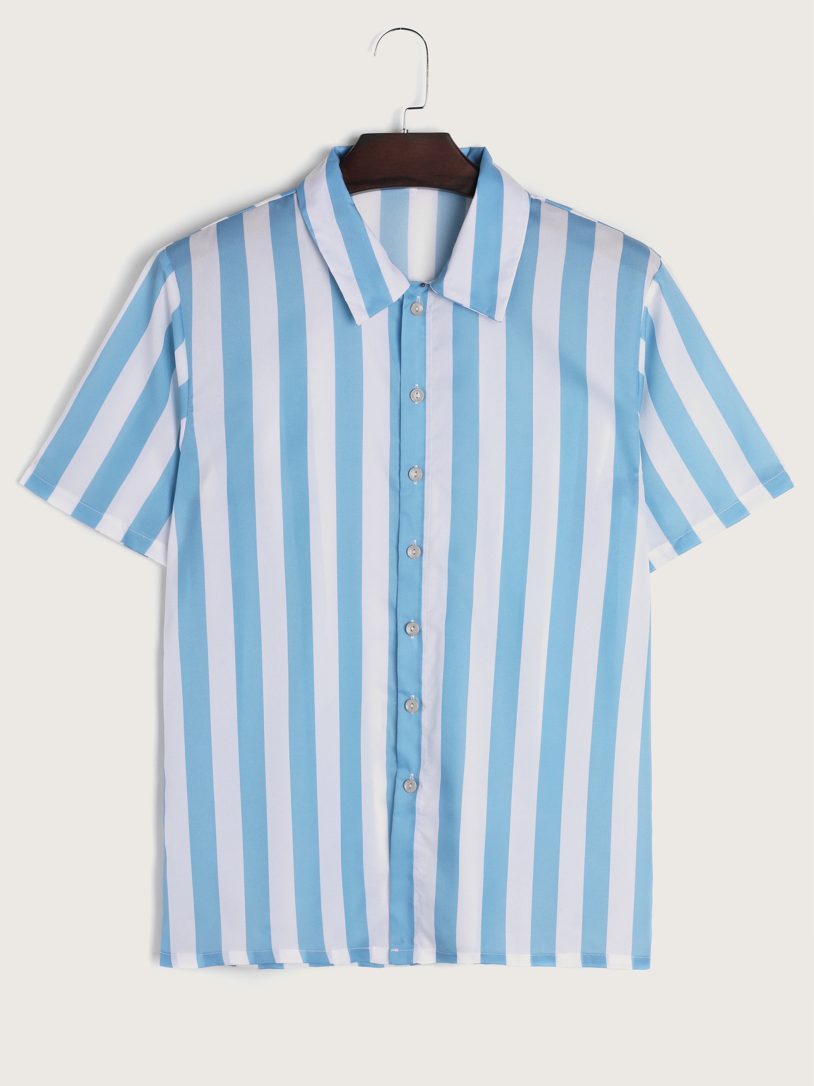 Men's Navy Stripe Button Short Sleeve Shirt