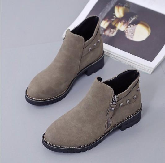 Khaki Spring/Fall Chunky Heel Zipper Boot