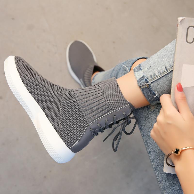 Women Back Lace-up Spring/Fall Daily Platform Flyknit Fabric Boots