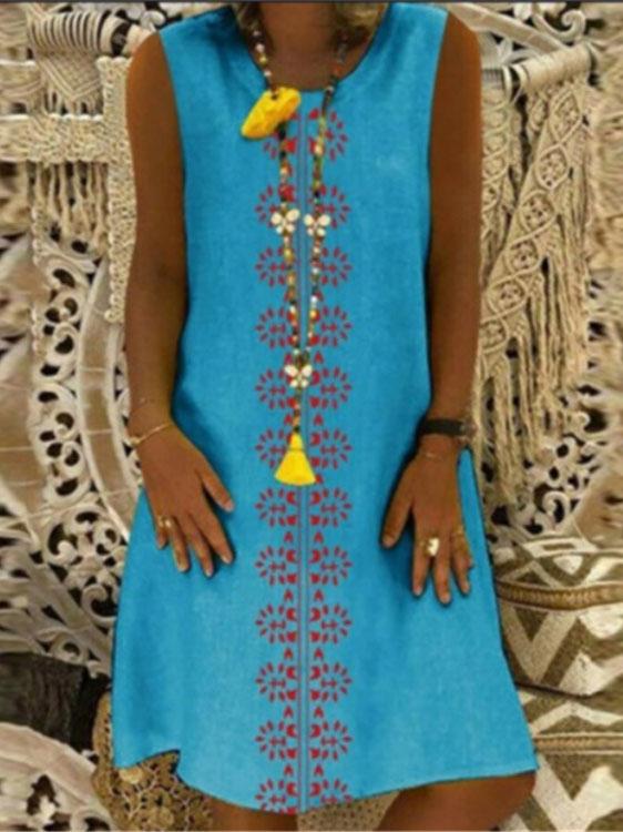 Sleeveless Floral-Print Casual Dresses