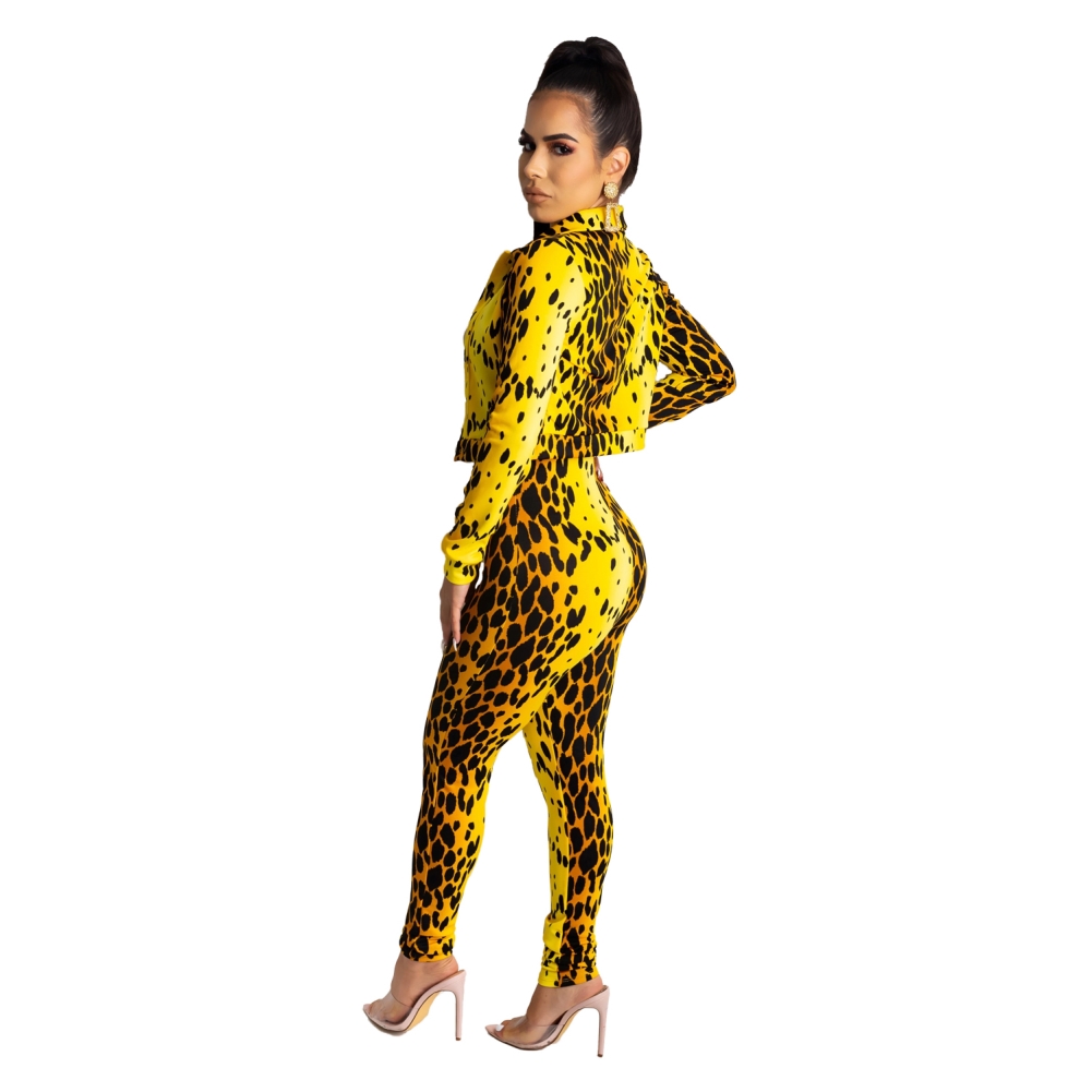 Print Sexy Bodycon Jumpsuit with Matching Coat