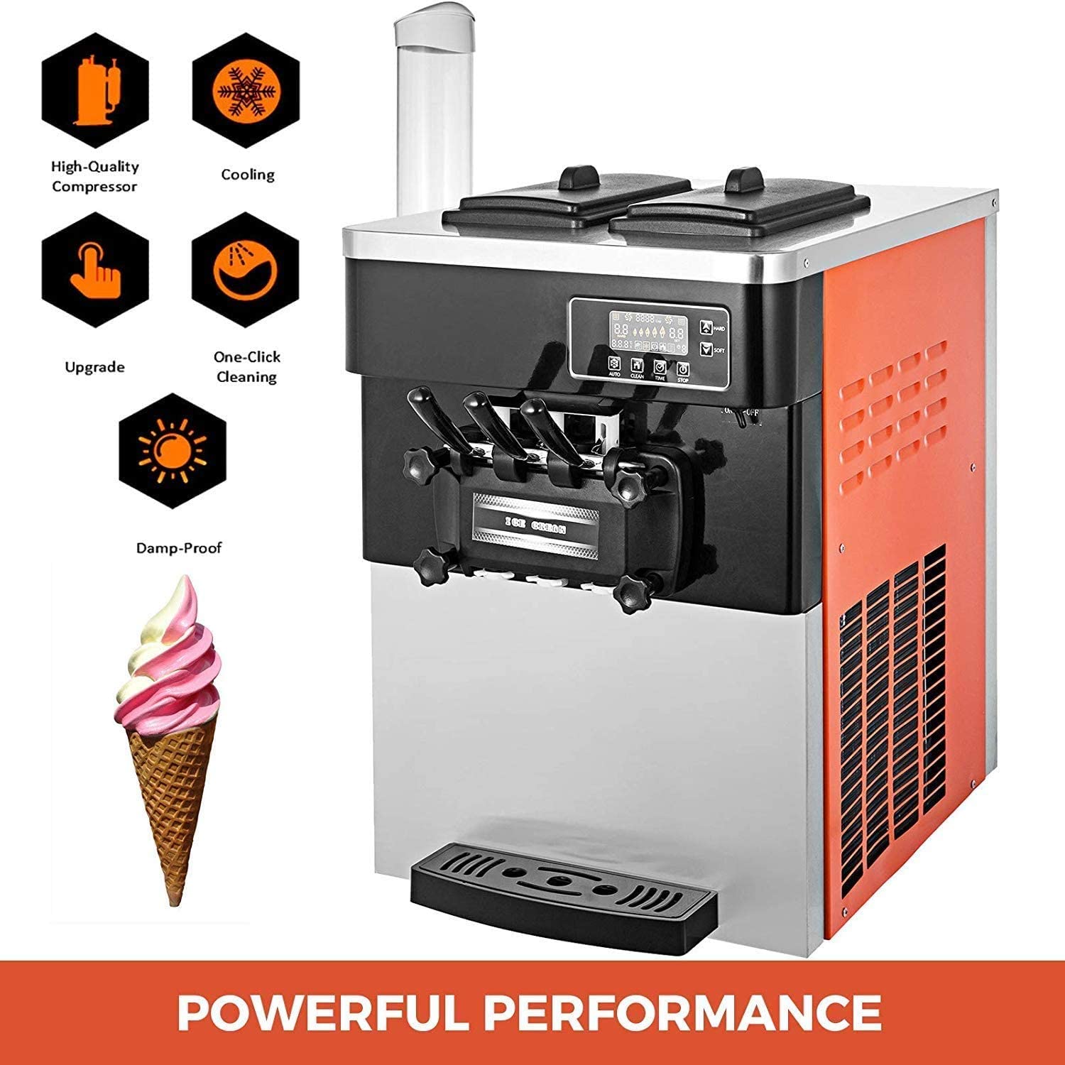Commercial Soft Ice Cream Making Machine 3-flavor Countertop Soft Yogurt Maker