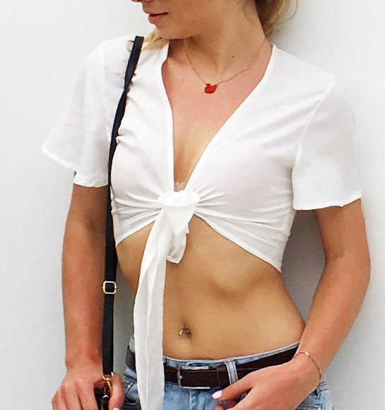 Short Sleeve Tied Up Crop Top