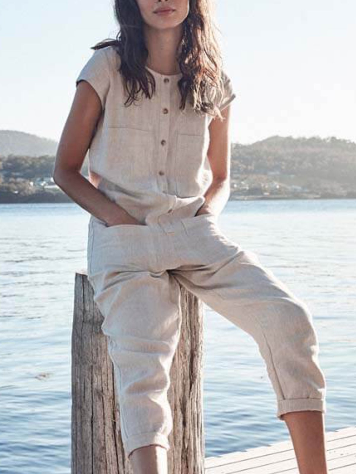 Cotton Pockets Solid Jumsuits