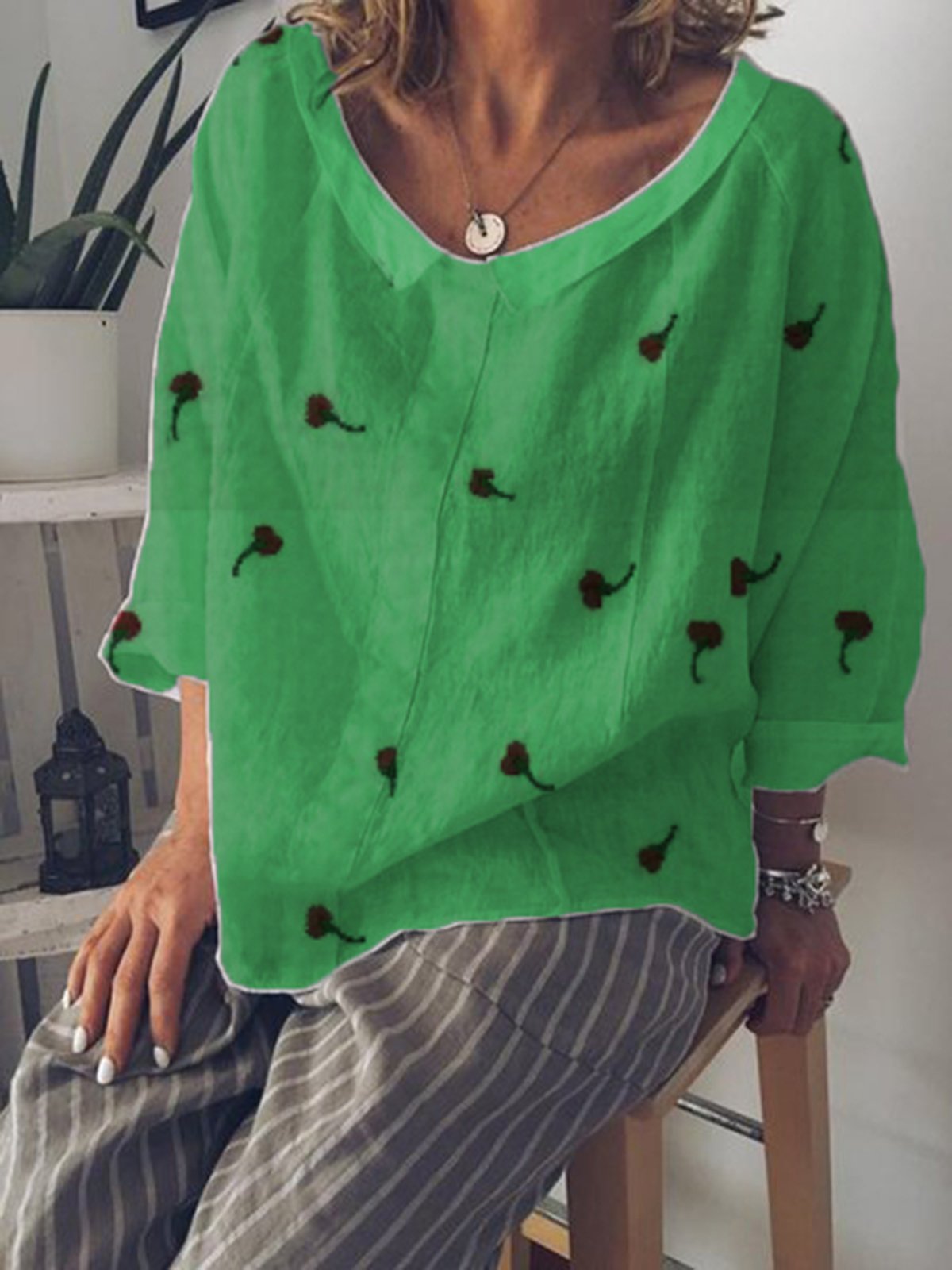 V Neck Long Sleeve Shirts & Tops