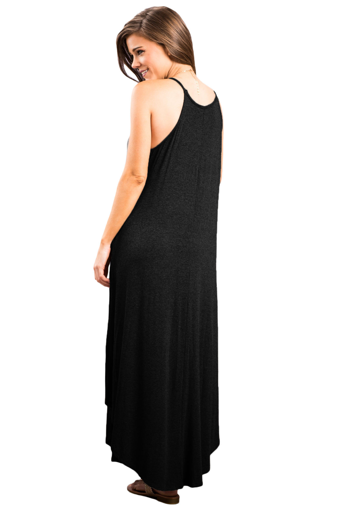Black Sexy Chic Sleeveless Asymmetric Trim Maxi Dress