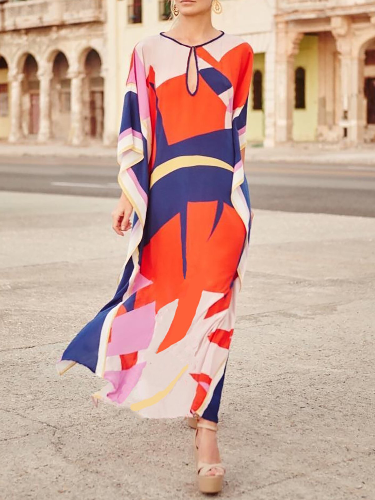 Crew Neck Red Women Summer Dress Daily Basic Solid Dress