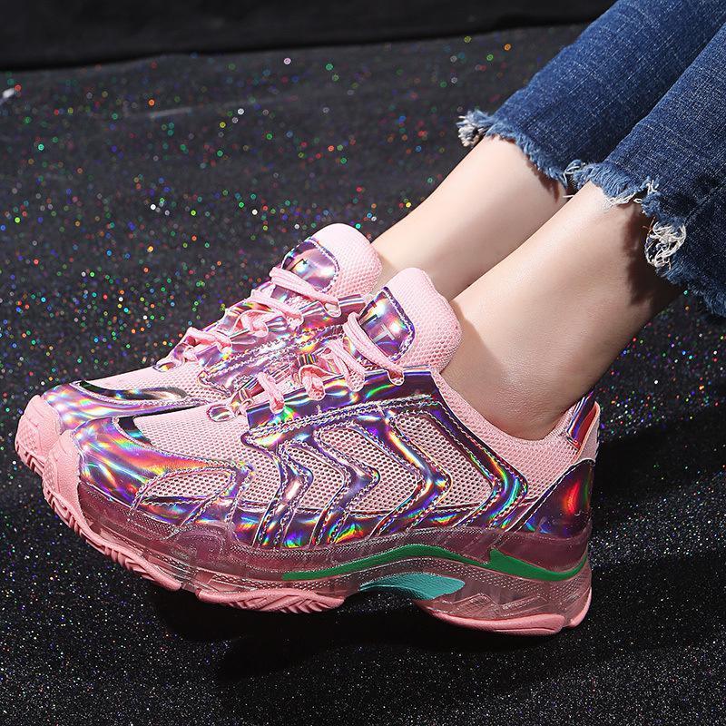 Fashion Laser Colorful Crystal Platform Old Shoes