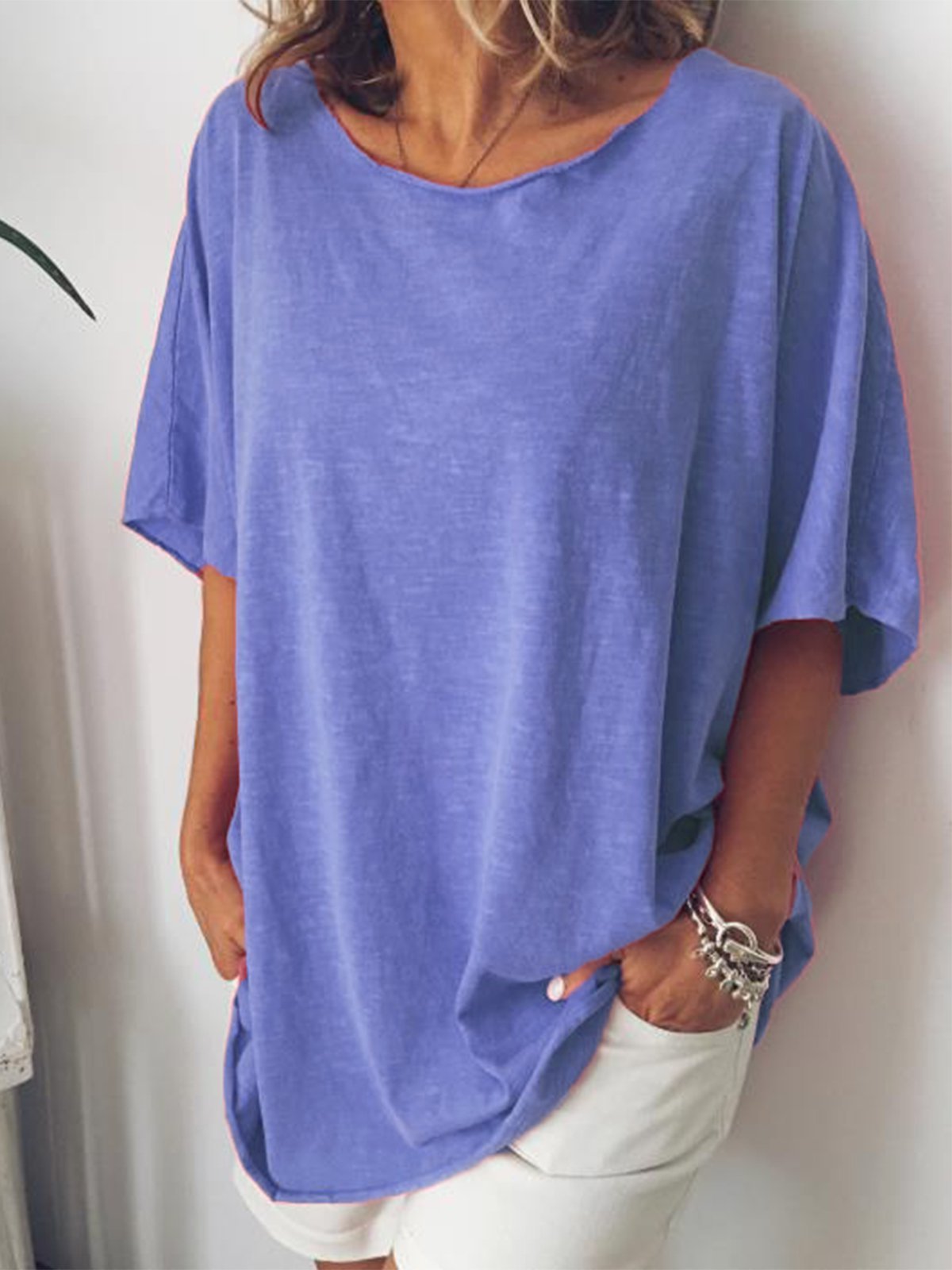 Round Neck Short Sleeve Solid Color Casual T-shirt