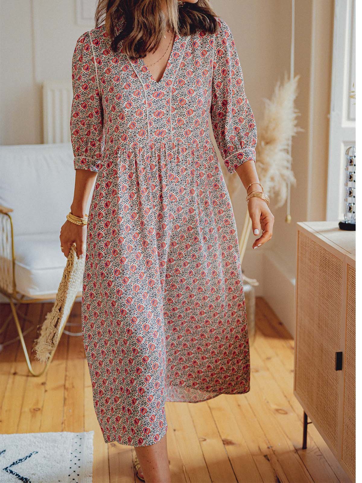 Red Cotton-Blend Casual Dresses