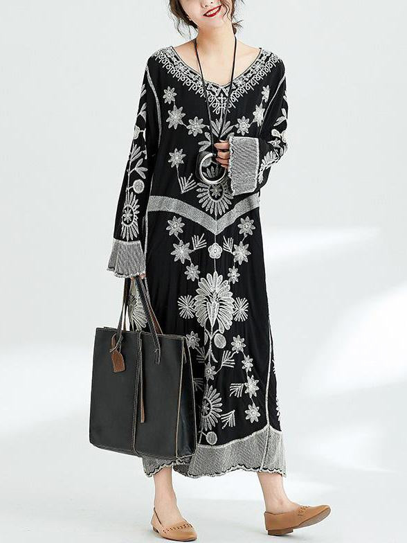 Chic Embroidered Retro Long Dress