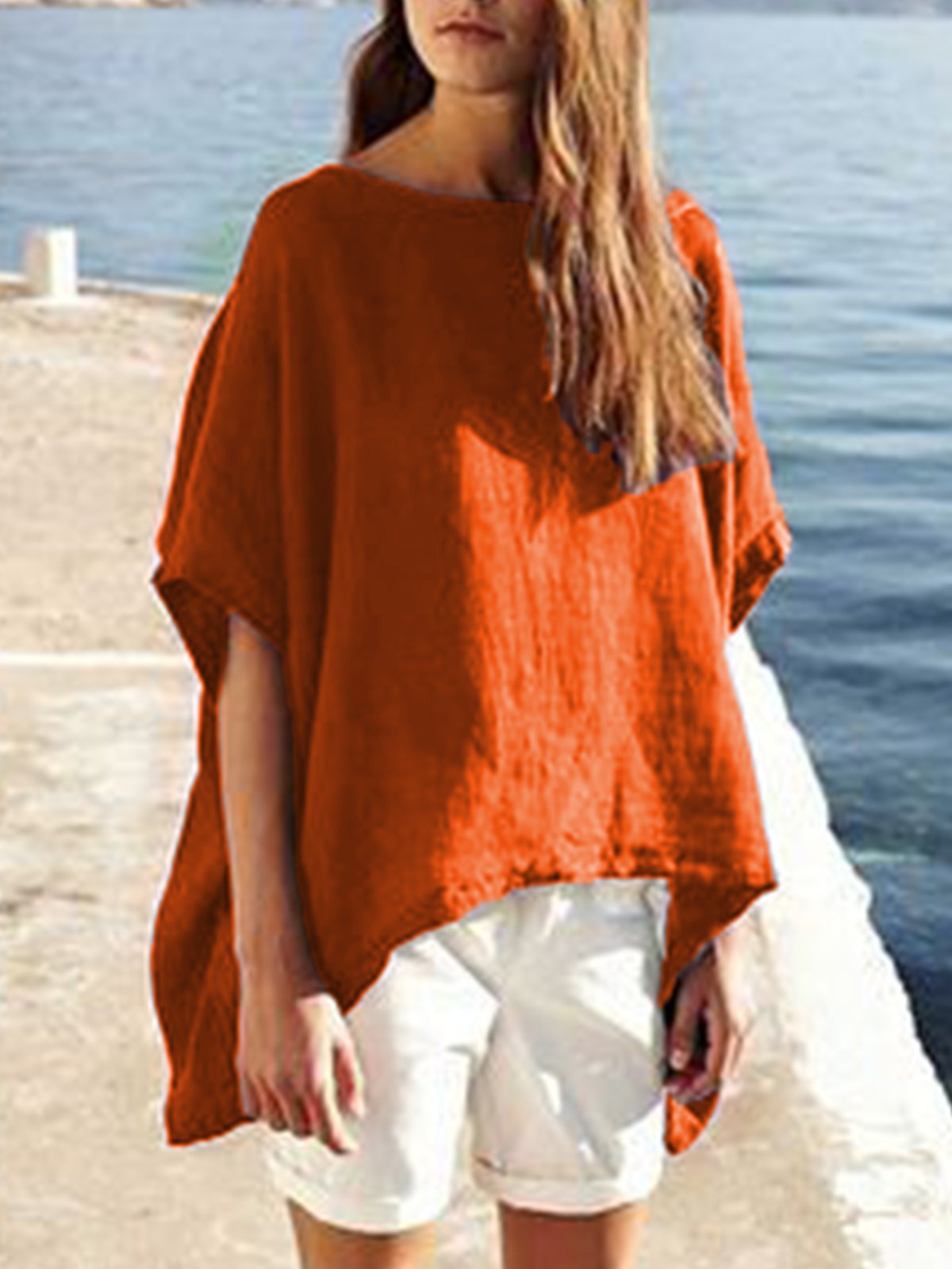 Short Sleeve Asymmetrical Simple & Basic Solid Shirts