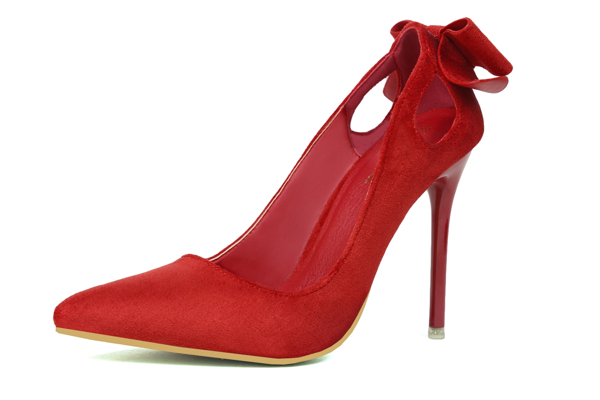 10.5CM Sweet Suede Shallow Pointed Openwork Bow Dress Wedding Party Elegant Heeled Sandals